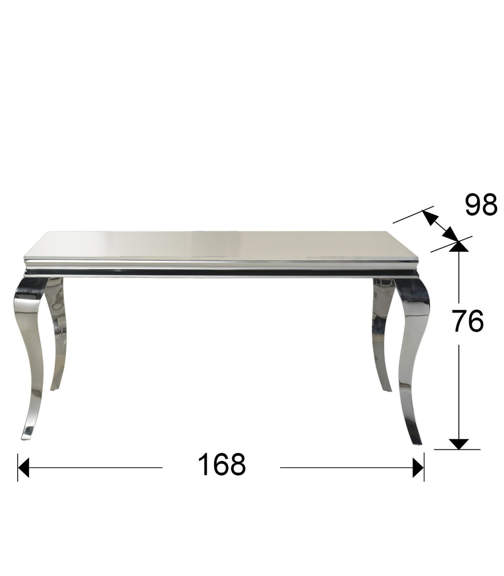 Mesa de comedor Barroque 160 × 90 acero inoxidable - medidas
