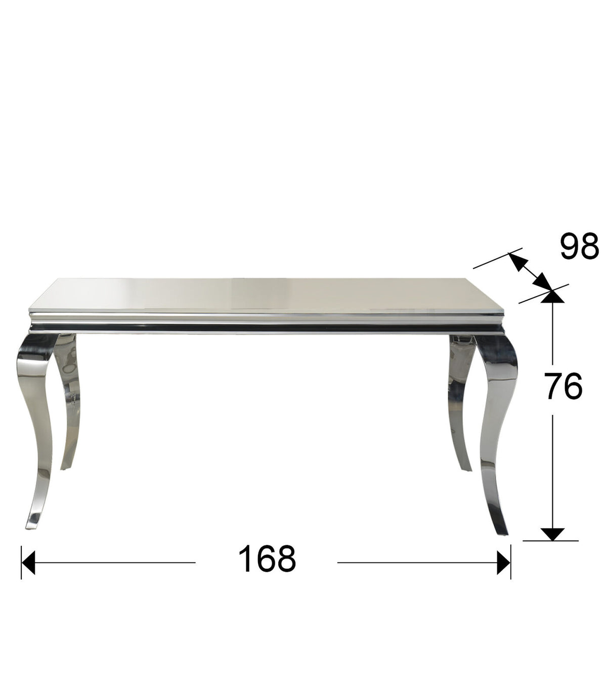 Mesa de comedor Barroque 160 × 90 acero inoxidable - medidas