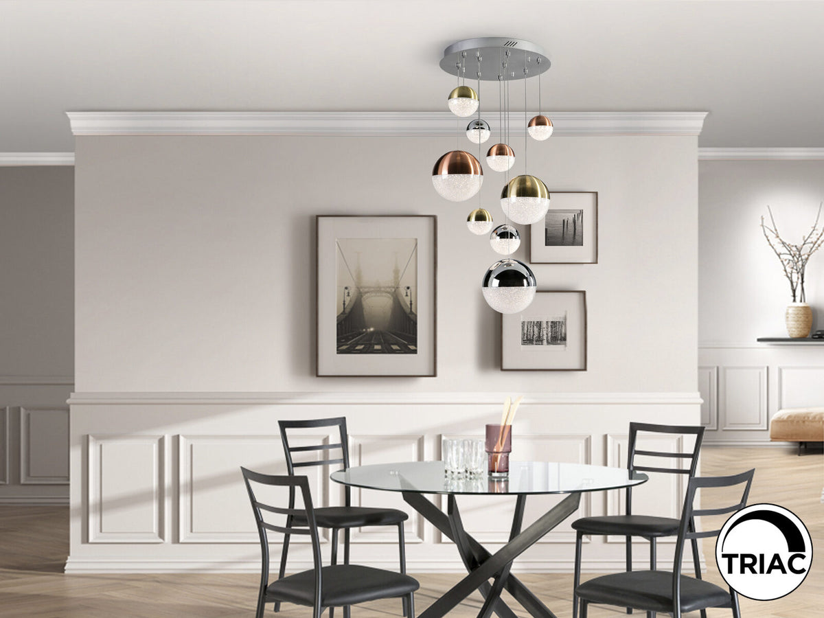 Lámpara de techo Sphere 9 luces cobre, latón y cromo Ø50 dimable