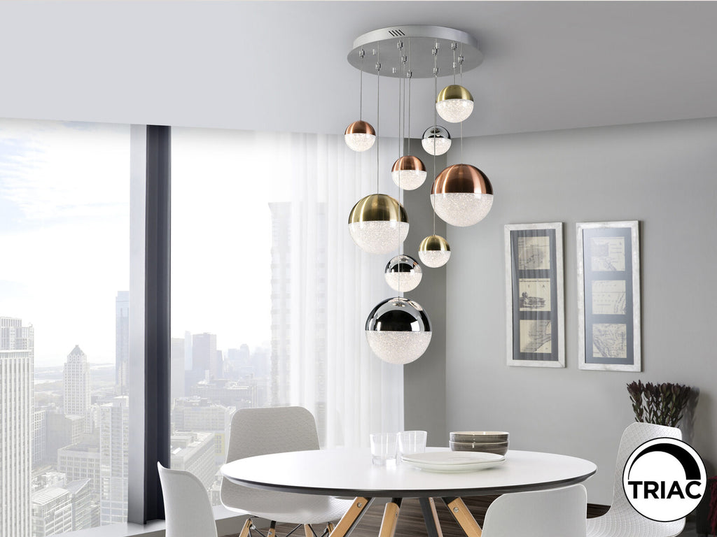 Lámpara de techo Sphere 9 luces cobre, latón y cromo Ø50 dimable