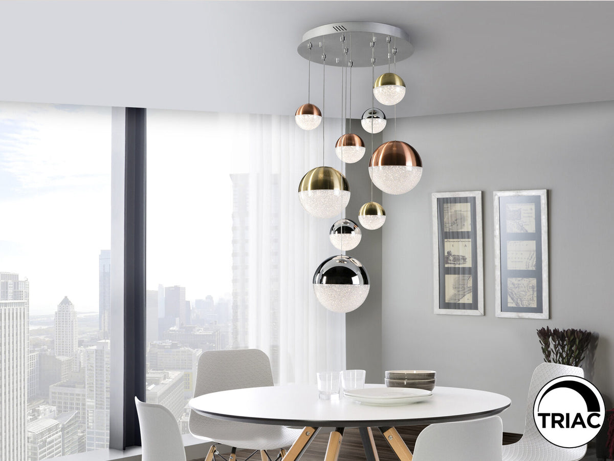 Lámpara de techo Sphere 9 luces cobre, latón y cromo Ø50 dimable