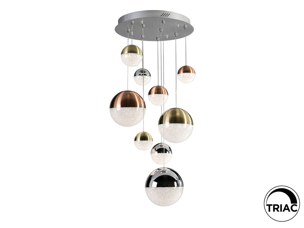 Lámpara de techo Sphere 9 luces cobre, latón y cromo Ø50 dimable