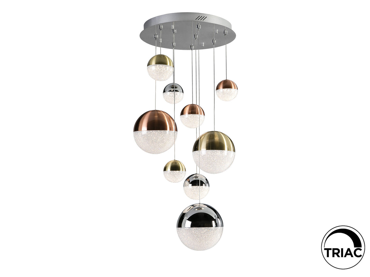 Lámpara de techo Sphere 9 luces cobre, latón y cromo Ø50 dimable