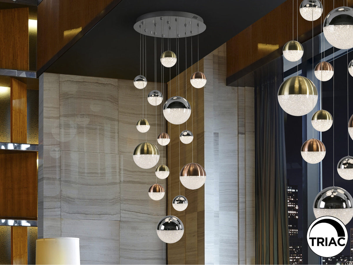 Lámpara de techo Sphere 14 luces cobre, latón y cromo Ø60 dimable