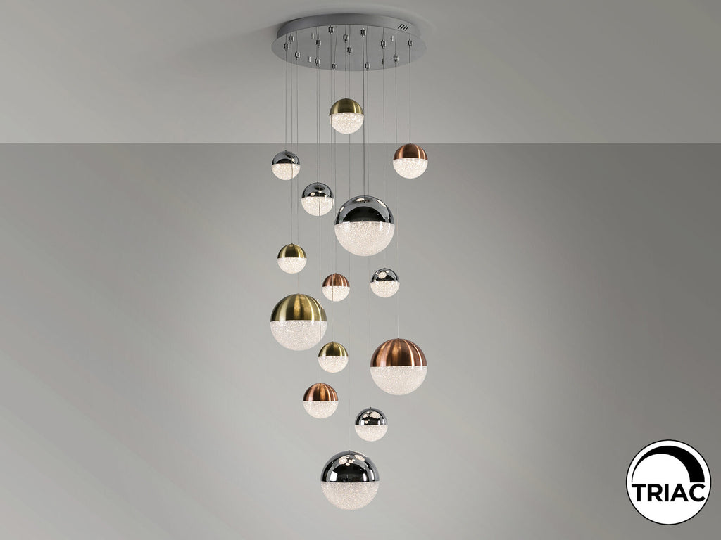 Lámpara de techo Sphere 14 luces cobre, latón y cromo Ø60 dimable