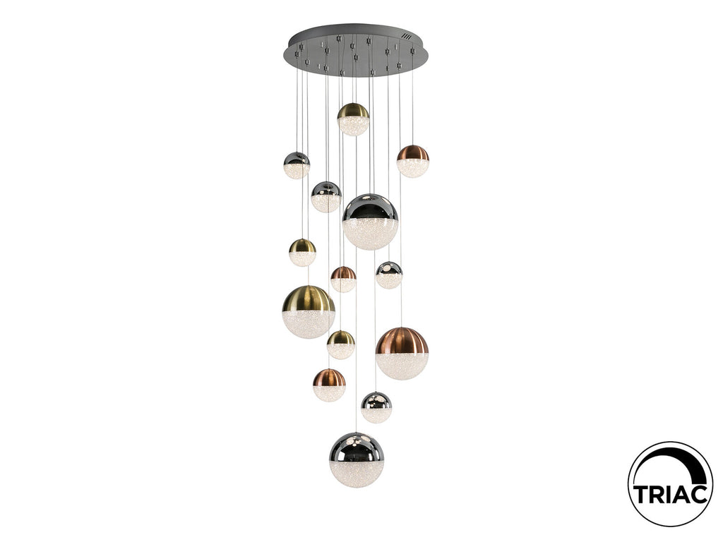 Lámpara de techo Sphere 14 luces cobre, latón y cromo Ø60 dimable