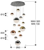 Lámpara de techo Sphere 14 luces cobre, latón y cromo Ø60 dimable - medidas
