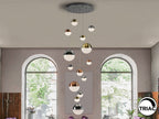 Lámpara de techo grande Sphere 14 luces Ø60 cobre latón y cromo altura 500 cm