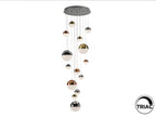 Lámpara de techo grande Sphere 14 luces Ø60 cobre latón y cromo altura 500 cm