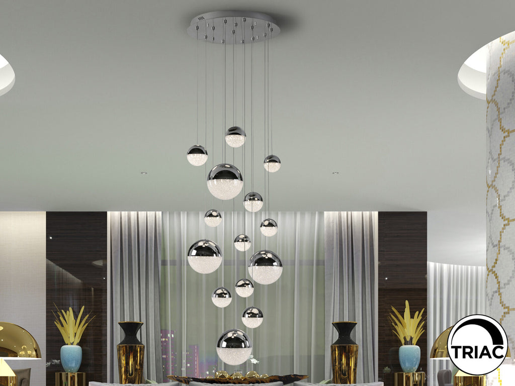 Lámpara de techo grande Sphere 14 luces Ø60 cromo altura 500 cm