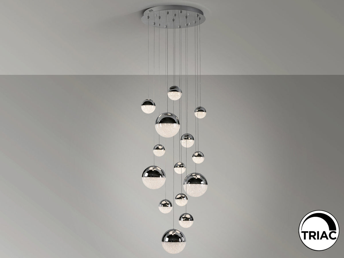 Lámpara de techo grande Sphere 14 luces Ø60 cromo altura 500 cm