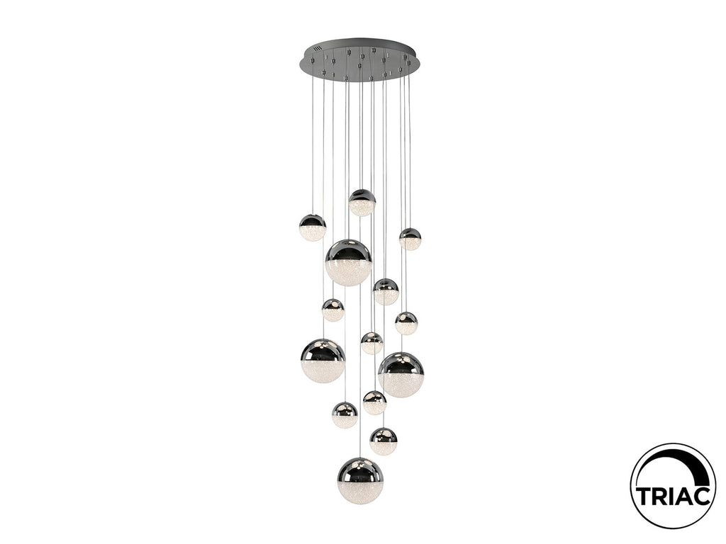 Lámpara de techo grande Sphere 14 luces Ø60 cromo altura 500 cm