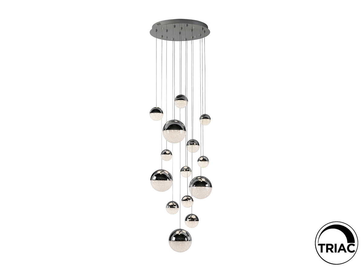 Lámpara de techo grande Sphere 14 luces Ø60 cromo altura 500 cm