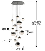 Lámpara de techo grande Sphere 14 luces Ø60 cromo altura 500 cm - medidas