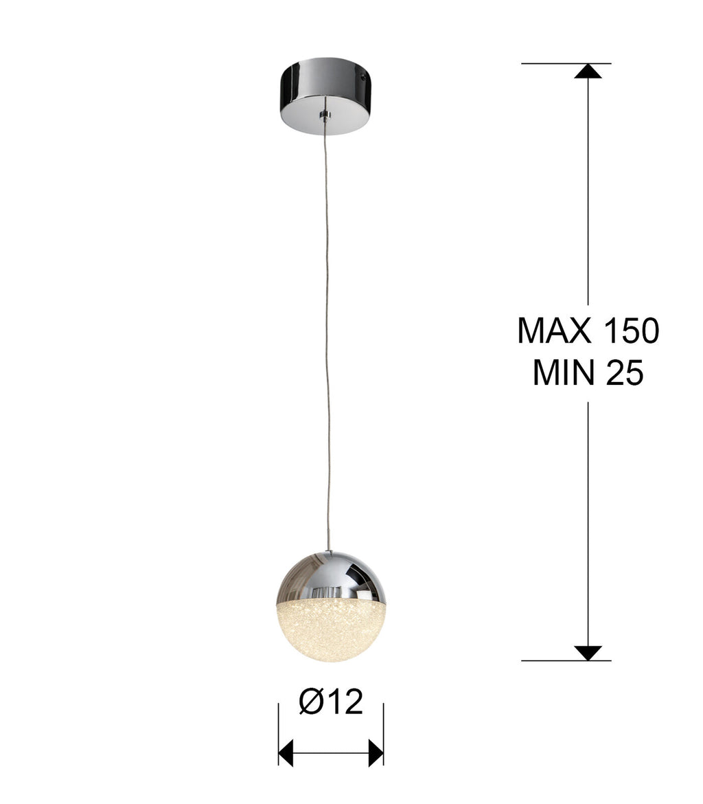 Lámpara colgante Sphere LED Ø12 cromo - medidas