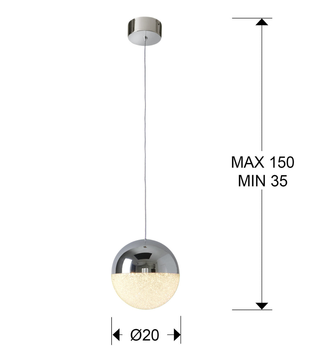 Lámpara colgante Sphere LED Ø20 cromo - medidas