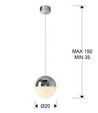 Lámpara colgante Sphere LED Ø20 cromo - medidas