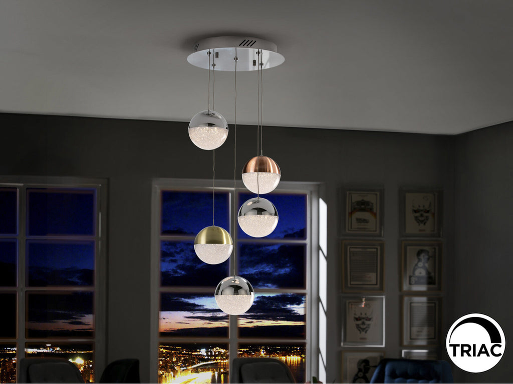Lámpara de techo Sphere 5 luces cobre, latón y cromo Ø33