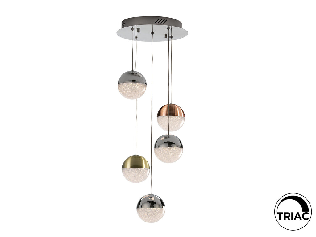 Lámpara de techo Sphere 5 luces cobre, latón y cromo Ø33