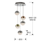 Lámpara de techo Sphere 5 luces cobre, latón y cromo Ø33 - medidas