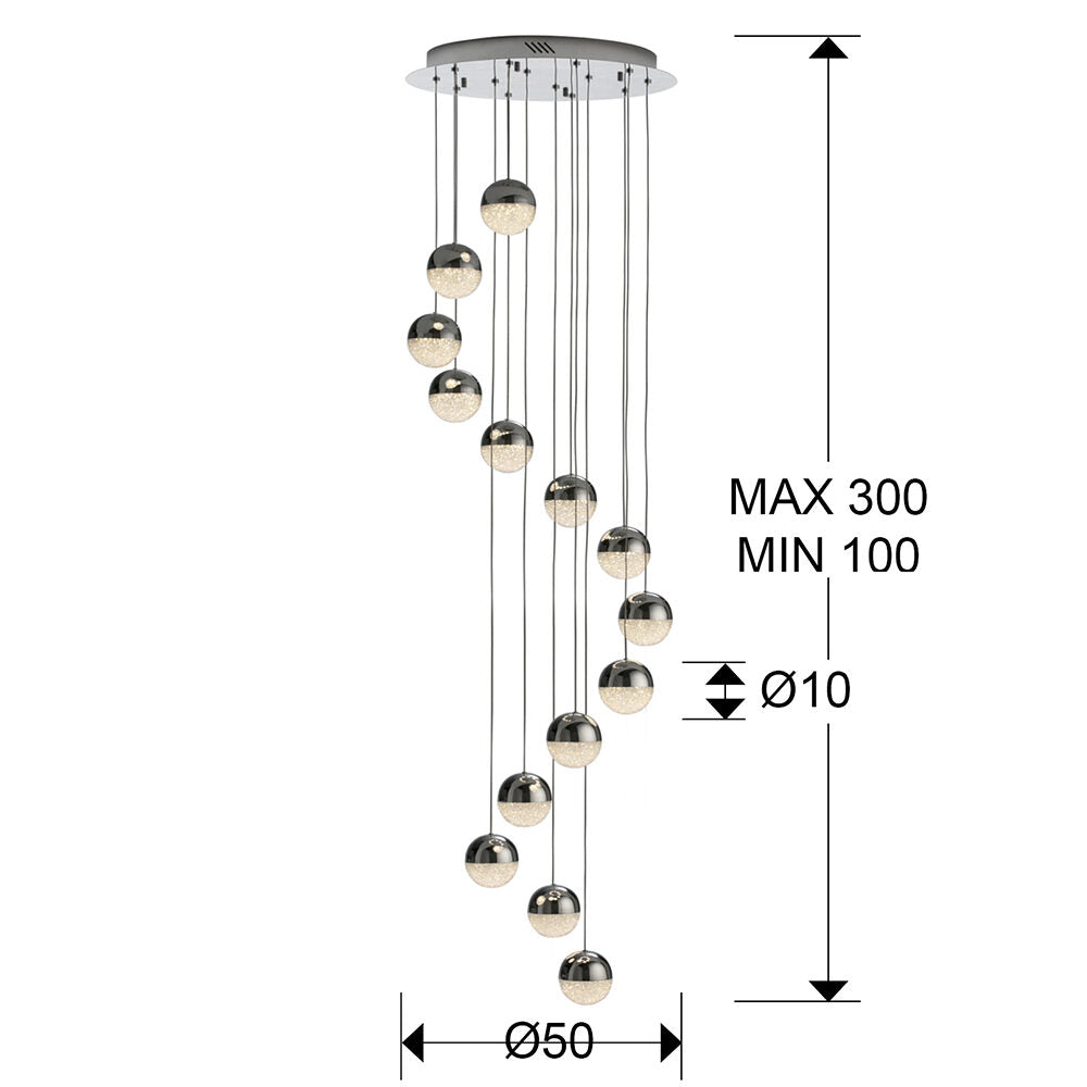 Lámpara de techo Sphere 14 luces cromo Ø50 dimable por app - medidas