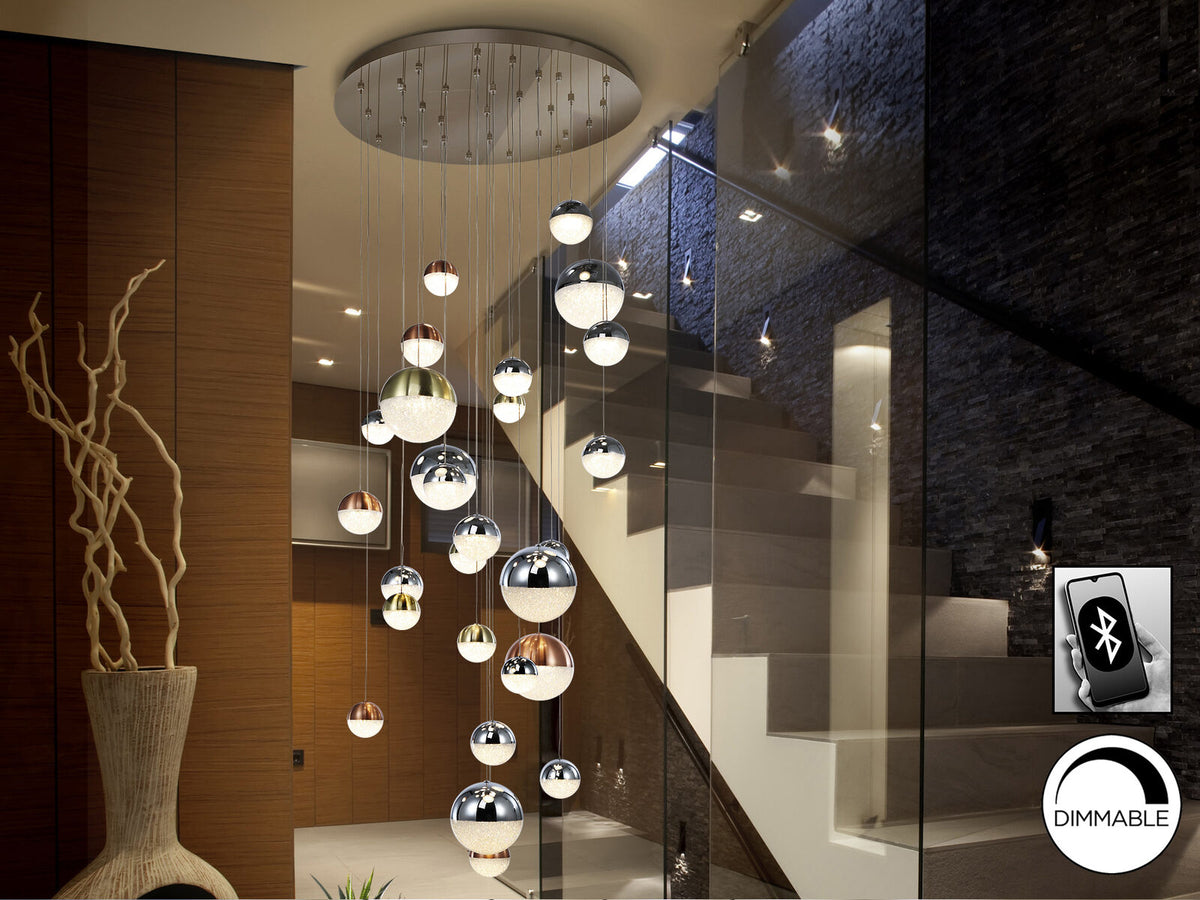 Lámpara de techo grande Sphere 27 luces Ø80 cobre latón y cromo