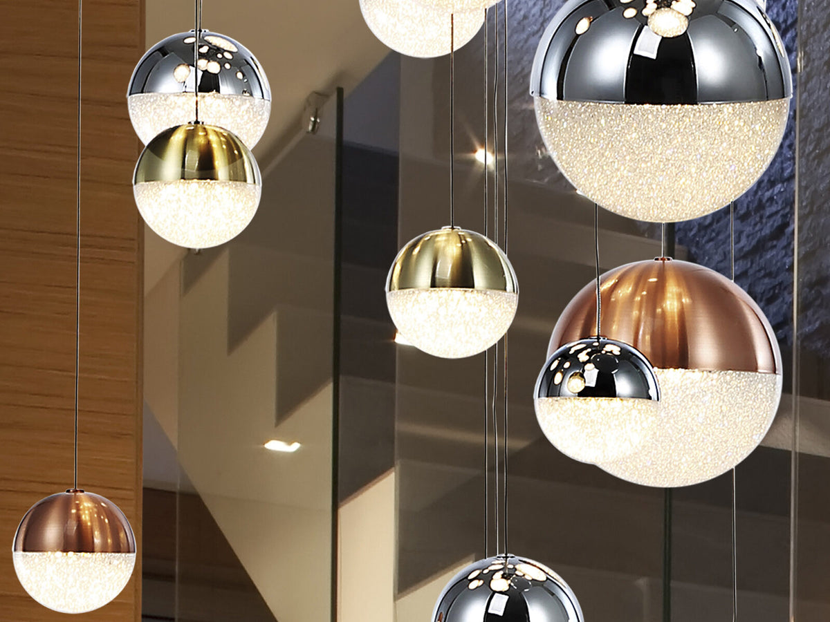 Lámpara de techo grande Sphere 27 luces Ø80 cobre latón y cromo