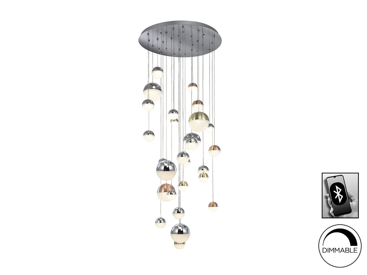 Lámpara de techo grande Sphere 27 luces Ø80 cobre latón y cromo