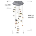Lámpara de techo grande Sphere 27 luces Ø80 cobre latón y cromo - medidas