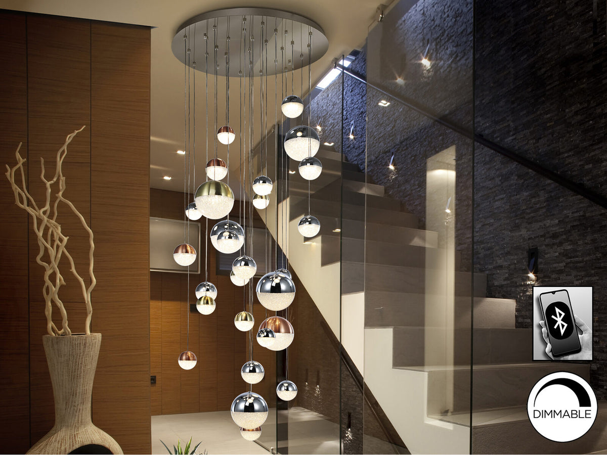 Lámpara de techo grande Sphere 27 luces Ø80 cobre latón y cromo CCT