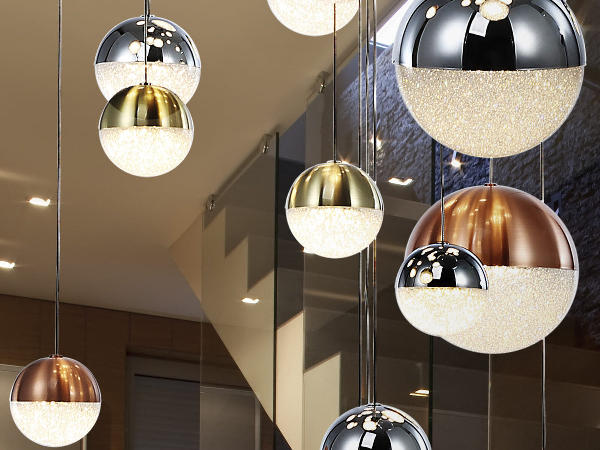 Lámpara de techo grande Sphere 27 luces Ø80 cobre latón y cromo CCT