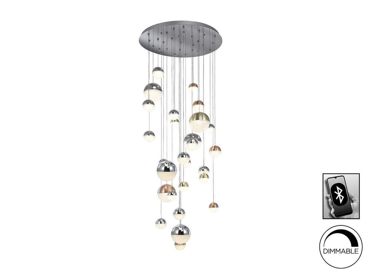 Lámpara de techo grande Sphere 27 luces Ø80 cobre latón y cromo CCT