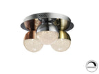 Plafón LED Sphere 3 luces cromo, latón y cobre Ø30 dimable