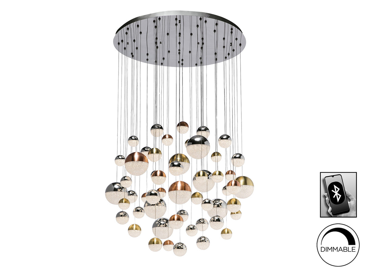 Lámpara de techo grande Sphere 55 luces Ø140 cobre latón y cromo