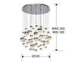 Lámpara de techo grande Sphere 55 luces Ø140 cobre latón y cromo - medidas