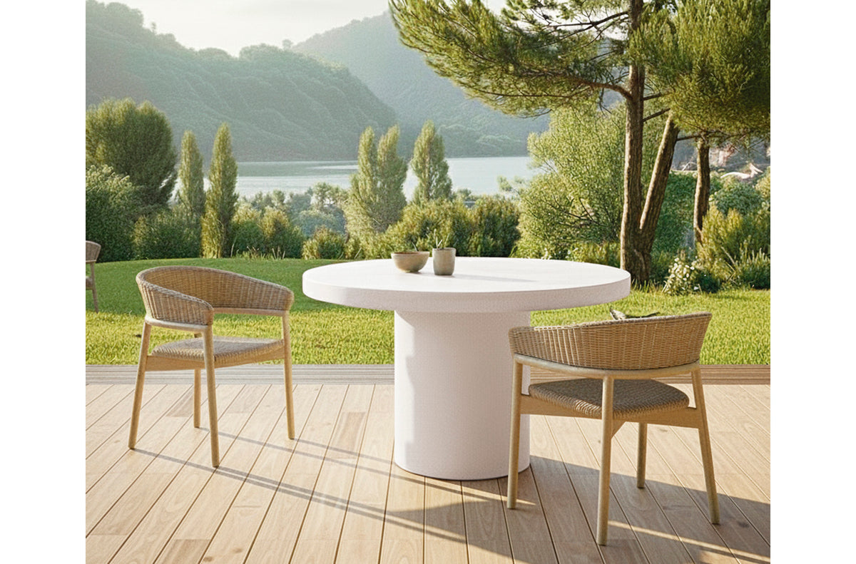 Mesa Fija Redonda Microcemento Blanco - 90 cm