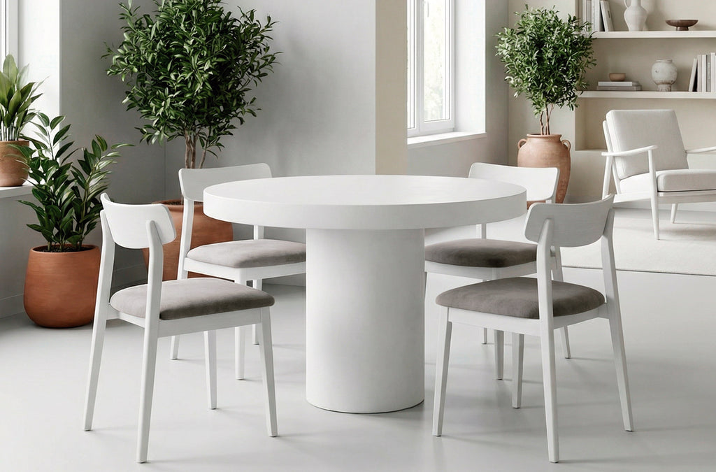 Mesa Fija Redonda Microcemento Blanco - 120 cm