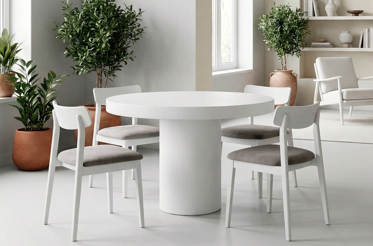 Mesa Fija Redonda Microcemento Blanco - 120 cm