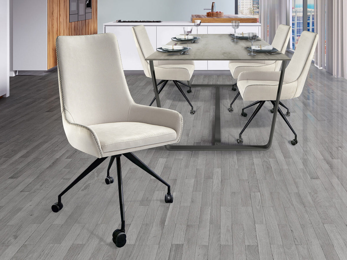 Silla con ruedas Diane blanco con pespunte gris