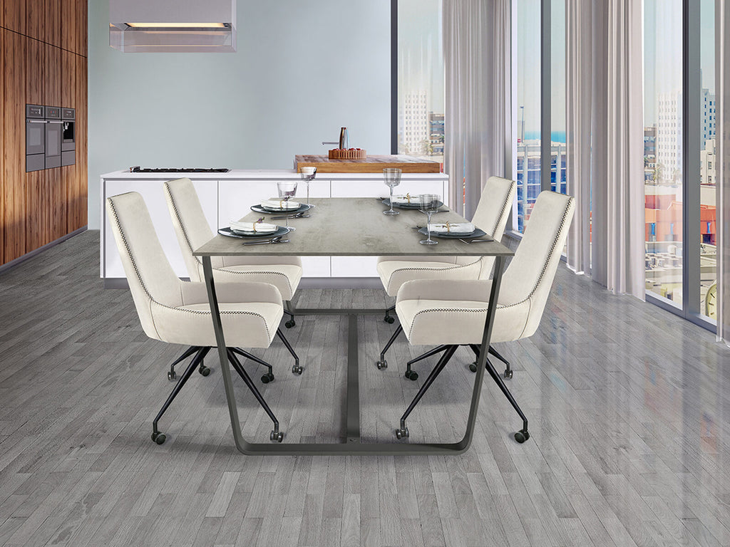 Silla con ruedas Diane blanco con pespunte gris