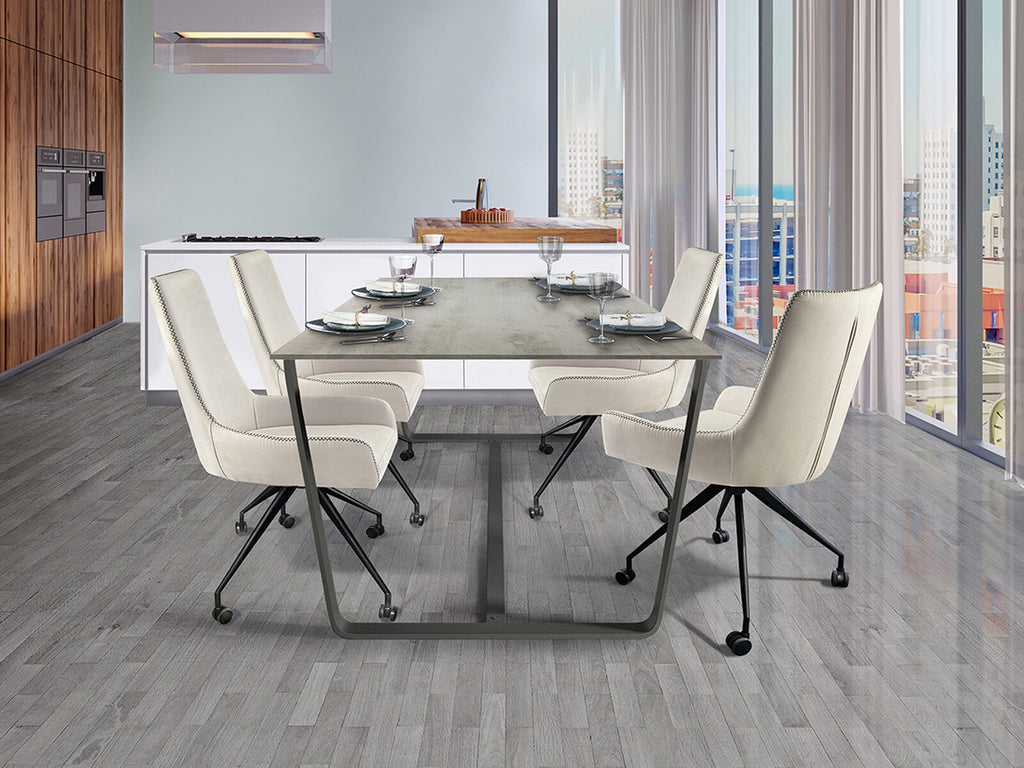 Silla con ruedas Diane blanco con pespunte gris