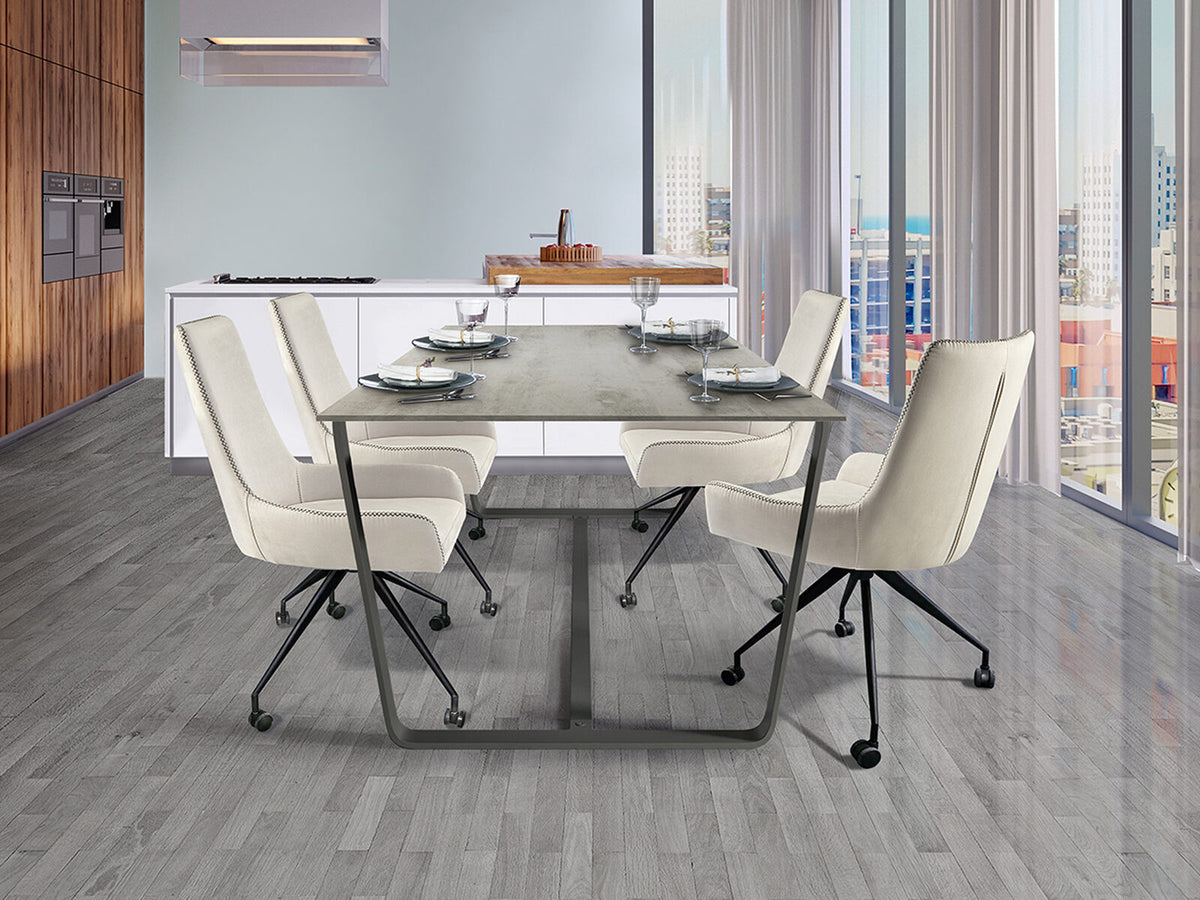 Silla con ruedas Diane blanco con pespunte gris
