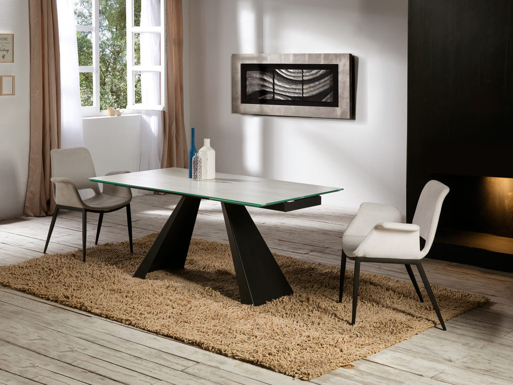 Mesa de comedor extensible Alai 160-240 negro y blanco veteado