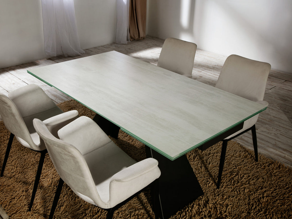 Mesa de comedor extensible Alai 160-240 negro y blanco veteado