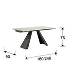 Mesa de comedor extensible Alai 160-240 negro y blanco veteado - medidas