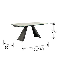 Mesa de comedor extensible Alai 160-240 negro y blanco veteado - medidas