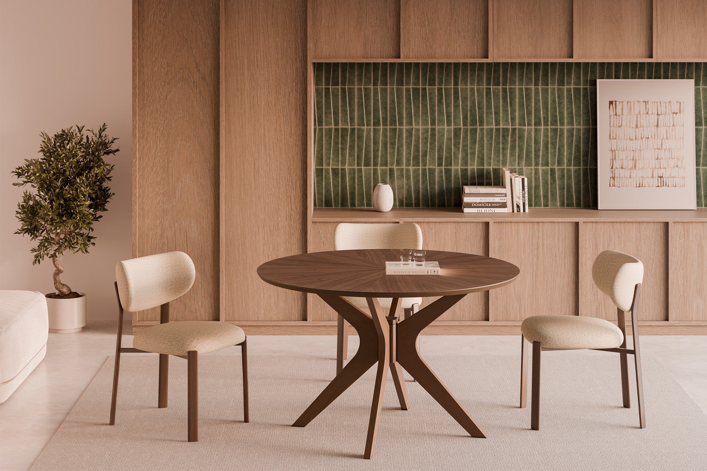Silla Rumi Beige Pata Nogal