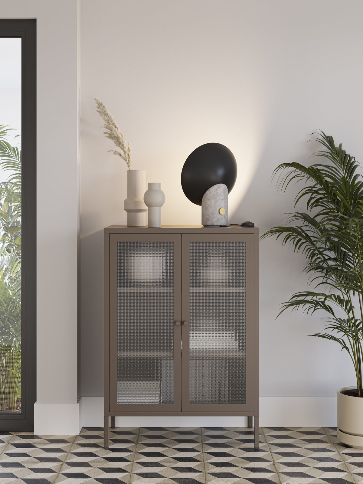 Mueble Auxiliar Bajo Layna 70 cm Puerta Cristal - Moca