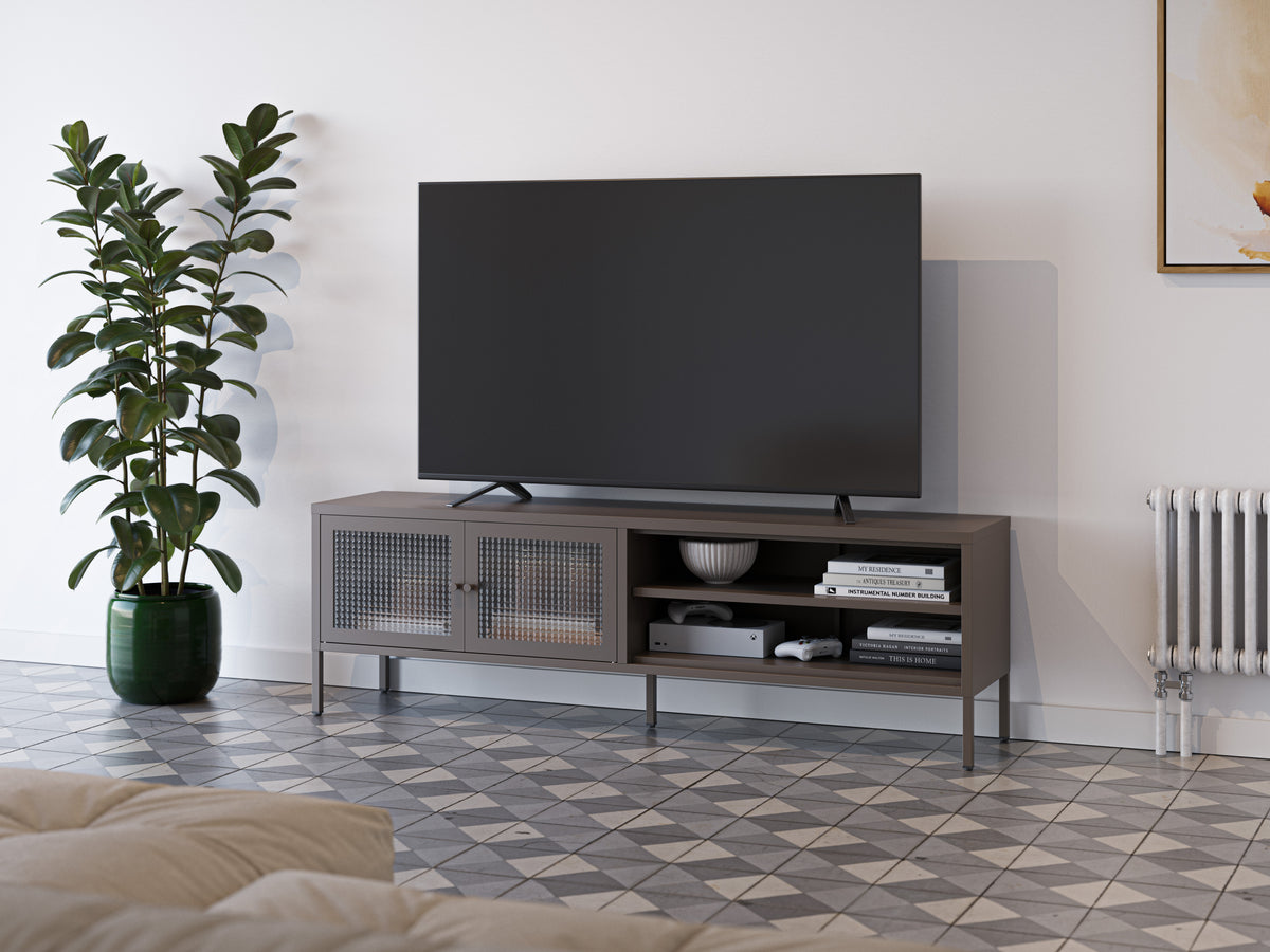 Mueble TV Layna 160 cm 2 Puertas Cristal - Moca