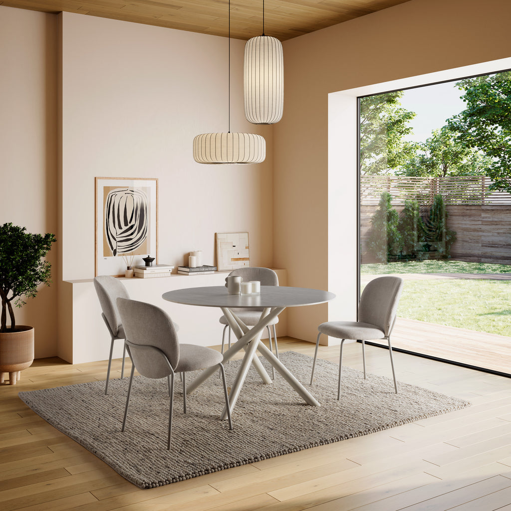 Mesa de Comedor Talia 120 cm - Travertino / Pie Crema